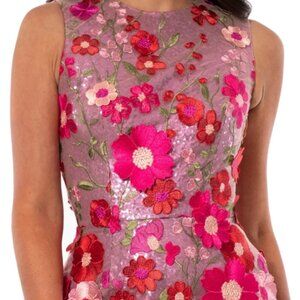 HELSI Miranda 3D Embroidered Floral Appliques Sequin Fuchsia Mini Dress XS $535